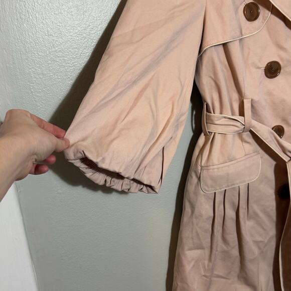 Women's Size 6 Idra Anthropologie Pink Jacket Balloon Sleeve Short Trench Coat - Picture 6 of 7